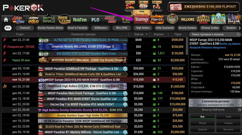 Таблица ивентов